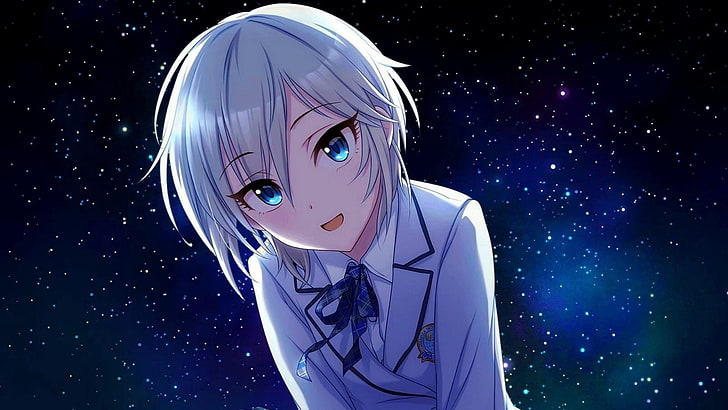 Anastasia (Idolmaster), filles anime, anime, yeux bleus, cheveux blancs, Fond d'écran HD